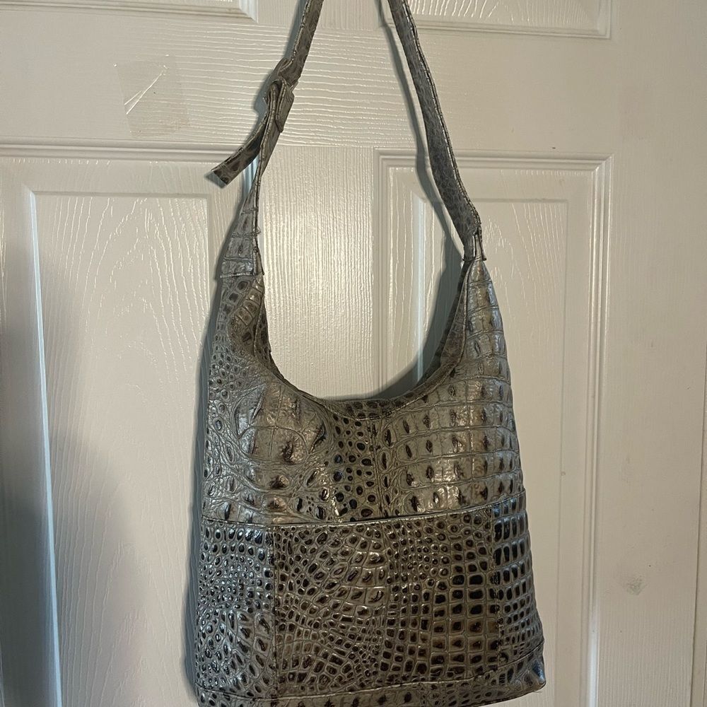 Clarita Accessories leather Gray Crocodile-Embossed  handmade Shoulder Bag